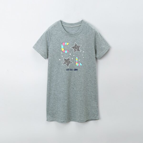

Toddler Girls Letter & Cartoon Graphic Tee Dress, Grey