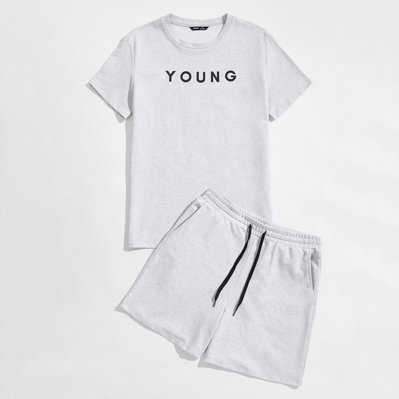 

Guys Letter Graphic Top & Track Shorts Set, Light grey