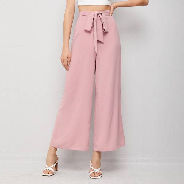 

Self Belted Wide Leg Pants, Pink