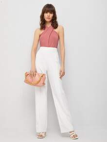 SHEIN Cross Wrap Solid Halter Top - Dusty Pink - View 5
