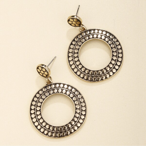 

Hollow Out Round Drop Earrings, Gold