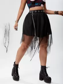 PUNK Váy Plus Size Tương phản Mesh màu trơn Giải trí - màu đen - Xem 1