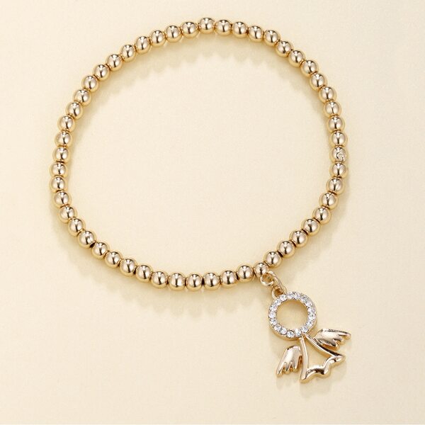 

Rhinestone Charm Beaded Bracelet, Gold