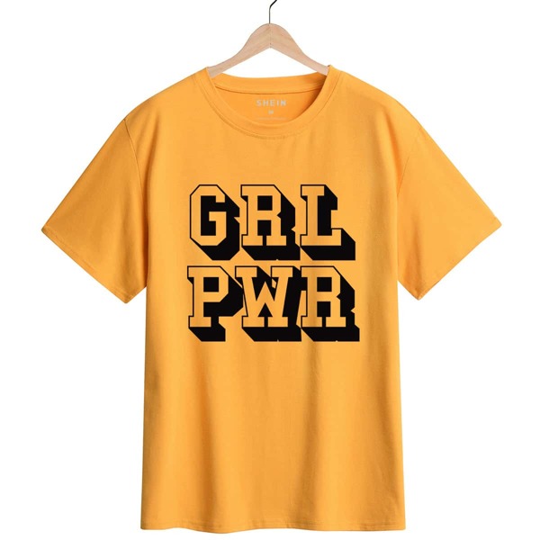 

Slogan Graphic Round Neck Tee, Mustard yellow