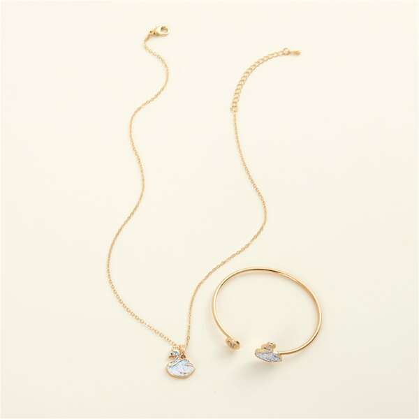 

2pcs Girls Swan Decor Jewelry Set, Multicolor