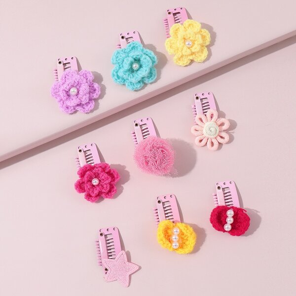 

9pcs Toddler Girls Flower Decor Hair Clip, Multicolor