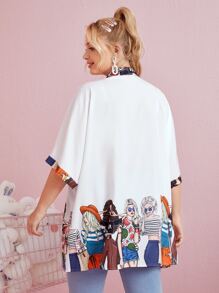 Mulvari Plus Batwing Sleeve Figure Graphic Blouse - Multicolor - View 3