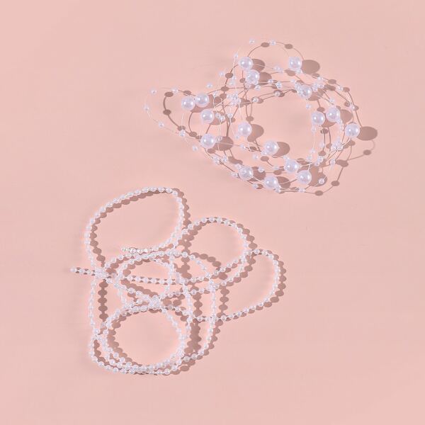 

2pcs Girls Faux Pearl Decor Hair Accessory, White