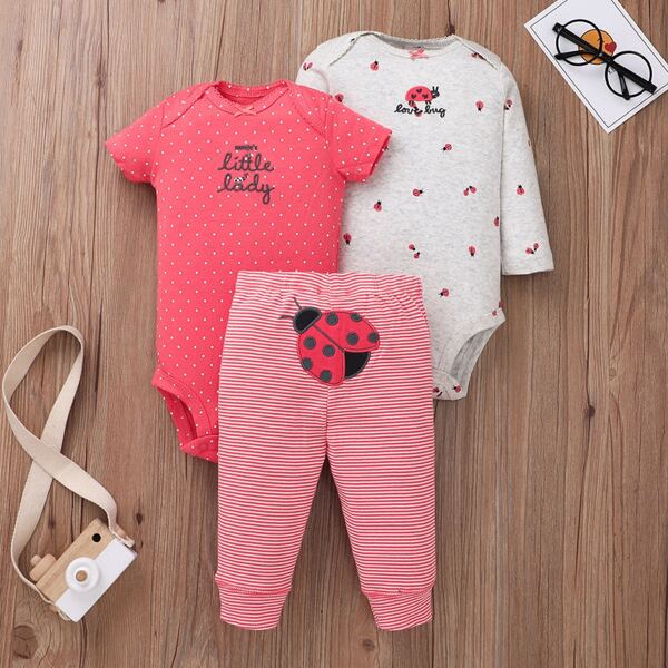 

Baby Girl 3pcs Polka Dot & Striped Bodysuit Set, Multicolor