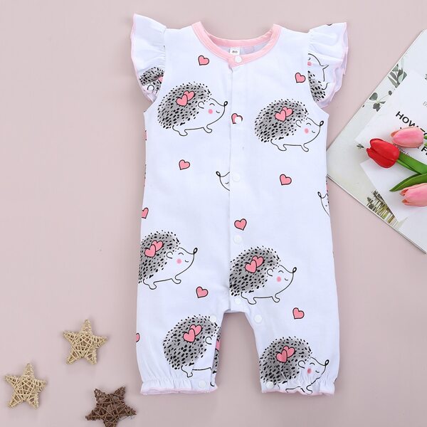 

Baby Girl Hedgehog And Heart Print Romper, White