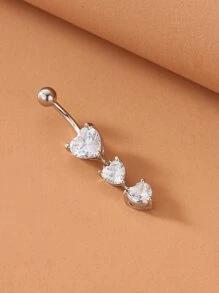 Nhẫn rốn trang trí hình trái tim bằng đồng Cubic Zirconia dành cho nam và nữ, xỏ khuyên Punk, quà tặng trang sức cơ thể thời trang cho mọi dịp Valentine - Bạc - Xem 2