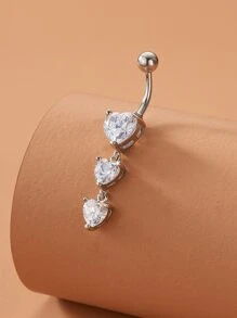 Nhẫn rốn trang trí hình trái tim bằng đồng Cubic Zirconia dành cho nam và nữ, xỏ khuyên Punk, quà tặng trang sức cơ thể thời trang cho mọi dịp Valentine - Bạc - Xem 3