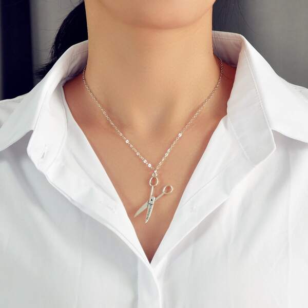 

Scissors Charm Necklace, Silver