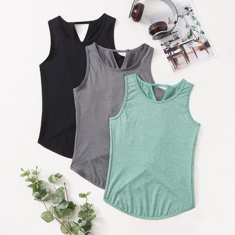 

3pcs Tulip Hem Sports Tee, Multicolor