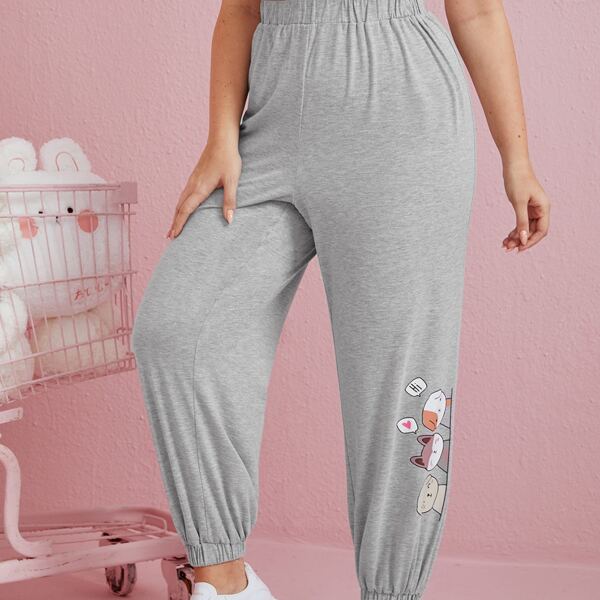 

Plus Cartoon Graphic Joggers, Grey