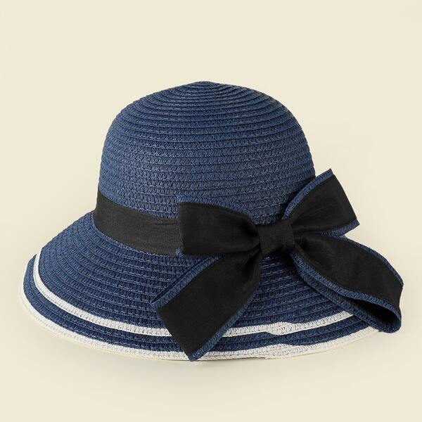 

Bow Decor Straw Hat, Navy blue