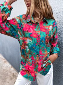 SHEIN Clasi Áo sơ mi Túi Hoa Boho - Nhiều màu - Xem 4