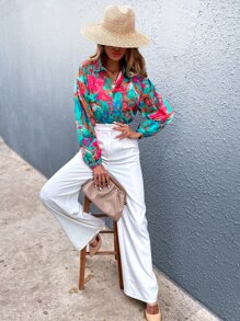 SHEIN Clasi Áo sơ mi Túi Hoa Boho - Nhiều màu - Xem 5