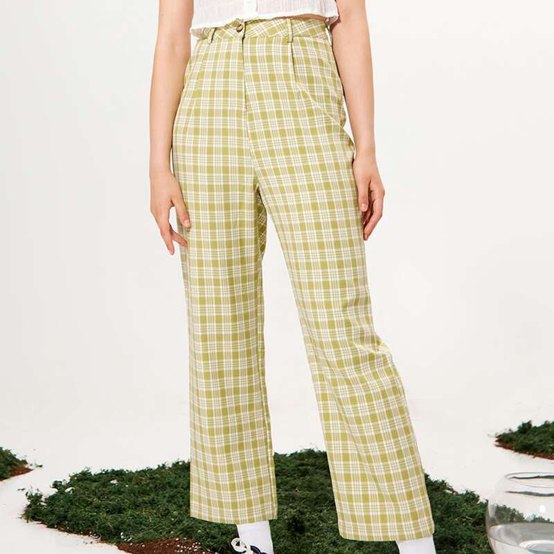 

Plaid Straight Pants, Lime green