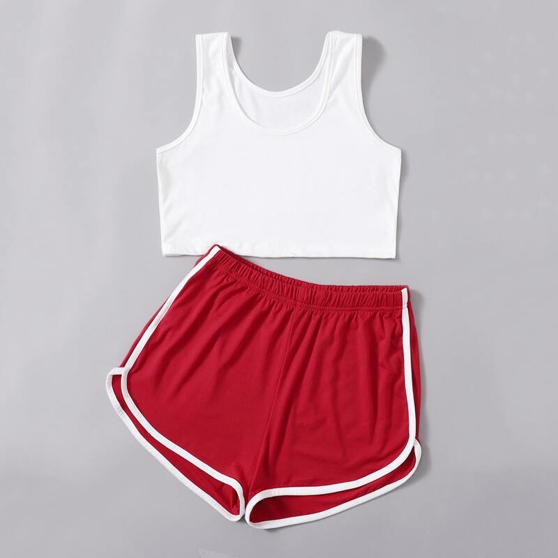 Contrast Binding Pajama Set, Red and white