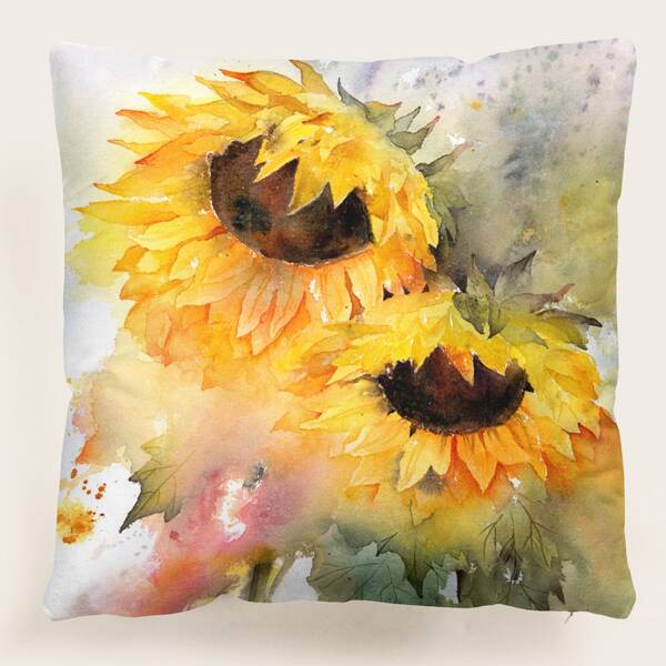 

Sunflower Print Cushion Cover Without Filler, Multicolor