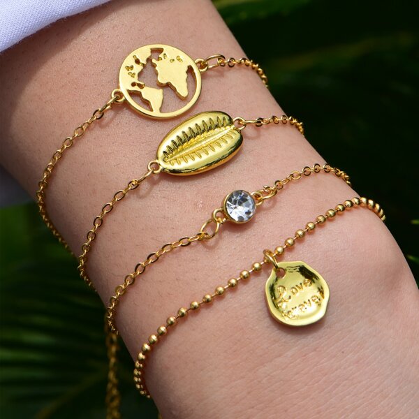 

4pcs Shell Decor Bracelet, Gold