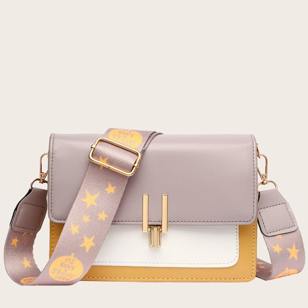 

Colorblock Flap Crossbody Bag, Purple