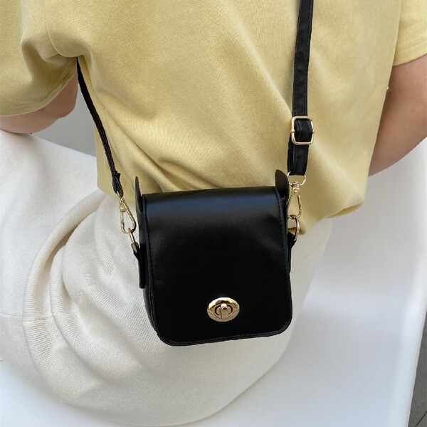 

Mini Turn-lock Flap Crossbody Bag, Black