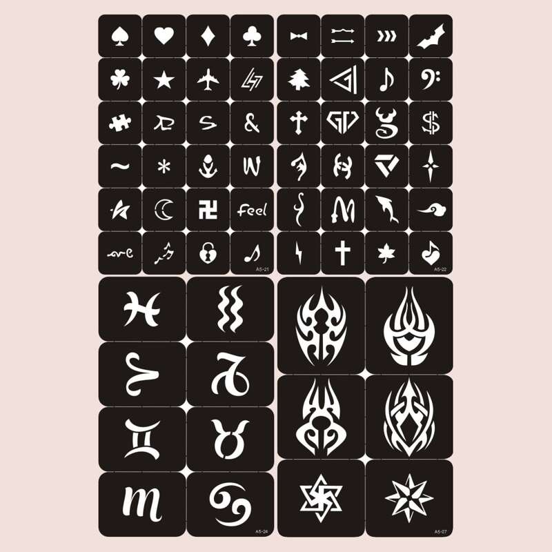 

4sheets Graphic Hollow Tattoo Template, Black