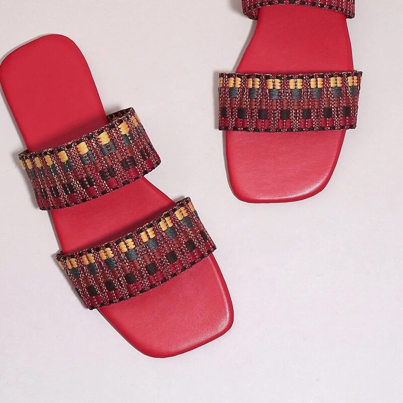 

Double Strap Slide Sandals, Red