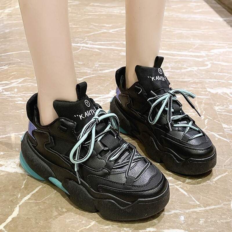 

Lace-up Front Chunky Sneakers, Black