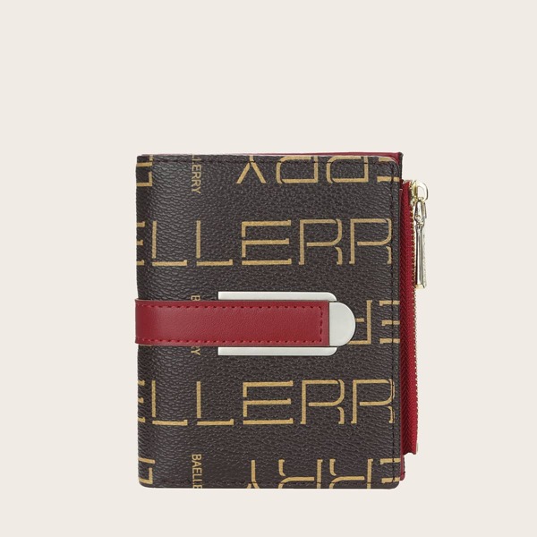 

Letter Graphic Snap Button Purse, Coffee brown
