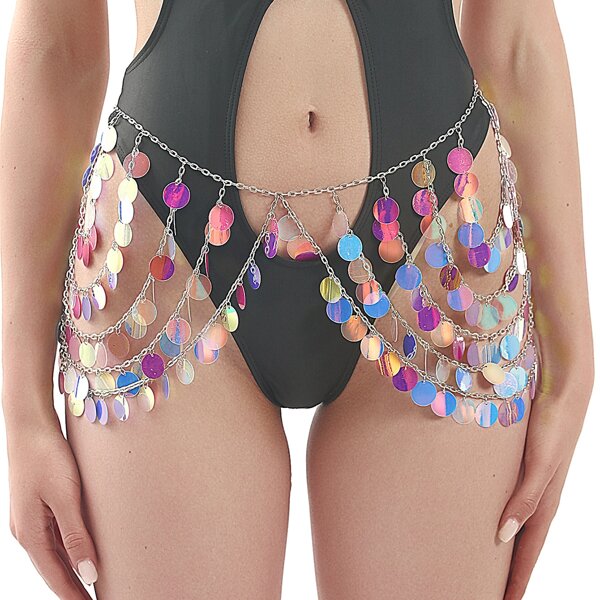 

Round Sequin Charm Body Chain, Multicolor