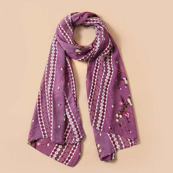 

Flower Print Scarf, Purple