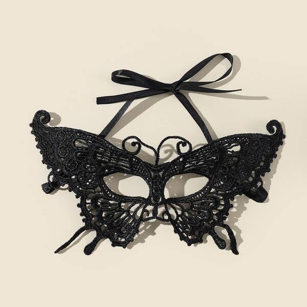 

1pc Butterfly Design Lace Masquerade Accessory, Black