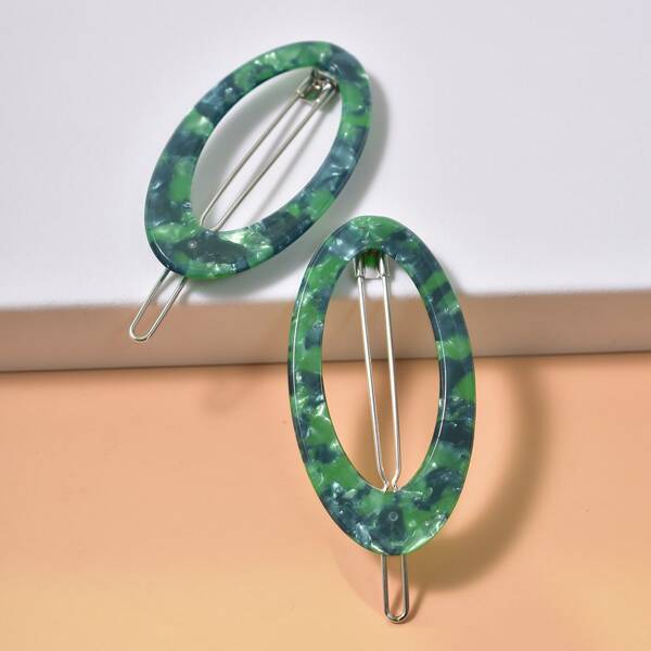 

2pcs Oval Hair Clip, Dark green