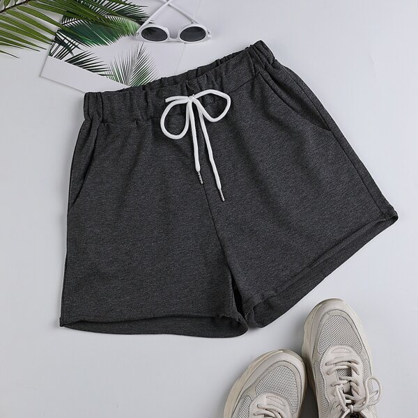

Solid Drawstring Waist Track Shorts, Dark grey