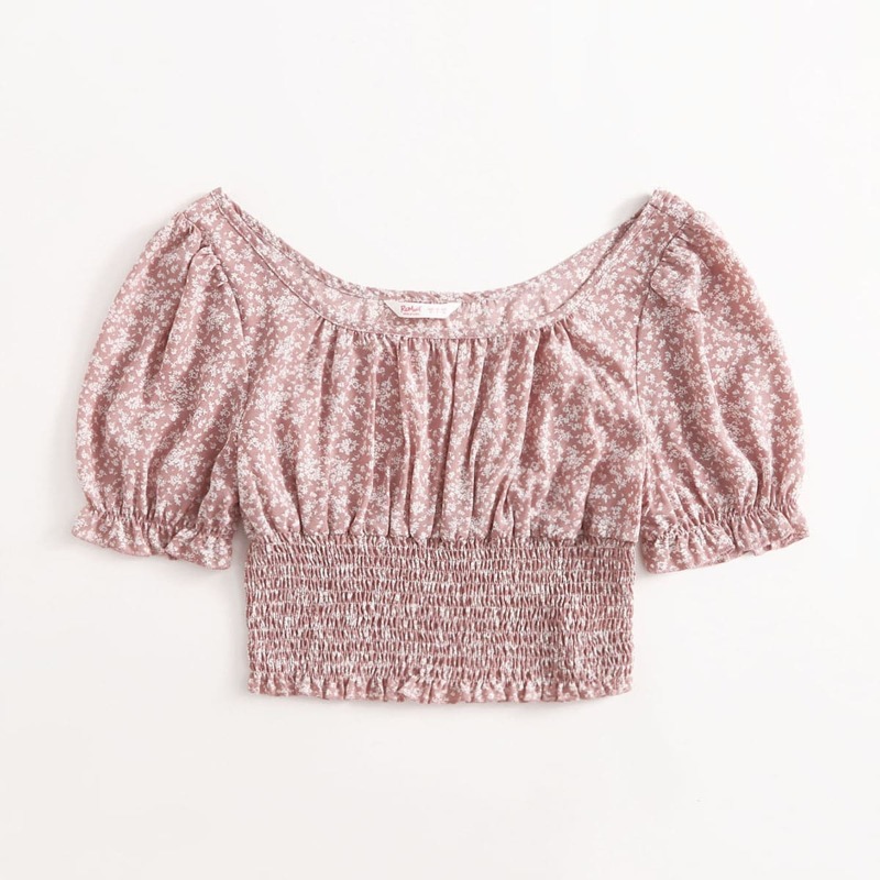 

Ditsy Floral Shirred Crop Top, Dusty pink