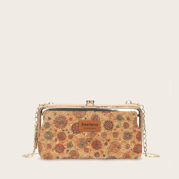 

Floral Pattern Kiss Lock Chain Bag, Multicolor