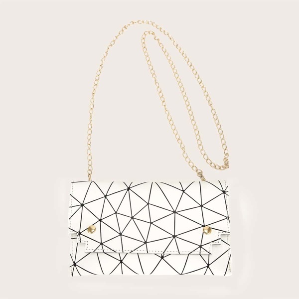 

Geometric Pattern Flap Crossbody Bag, White