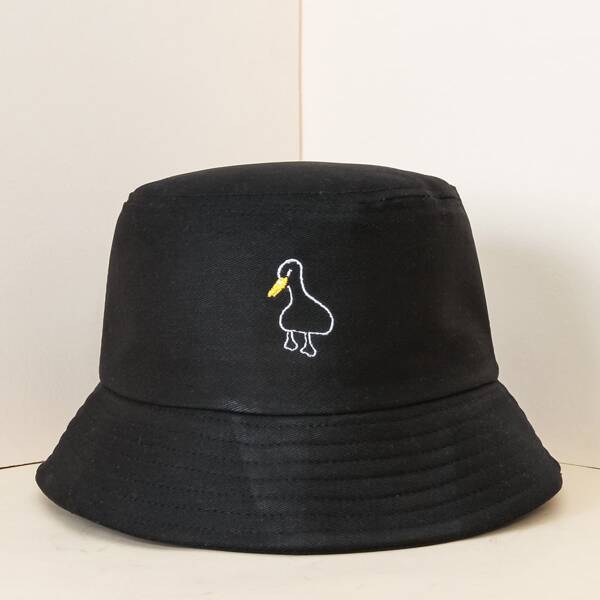 

Cartoon Animal Embroidered Bucket Hat, Black