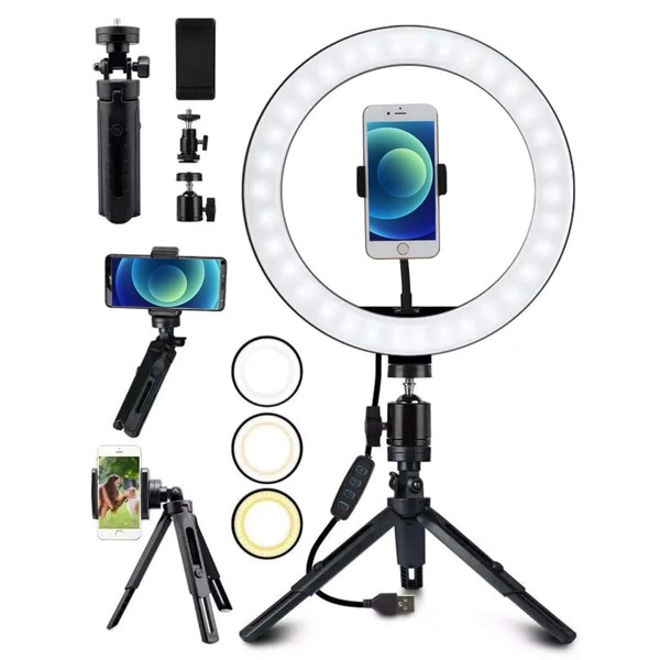 

Selfie Ring Light & Tripod Stand & Phone Holder, Black