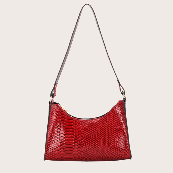 

Snakeskin Embossed Shoulder Bag, Red