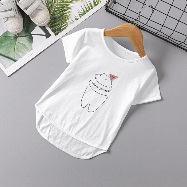 

Toddler Girls Cartoon Graphic Patched Tee, White