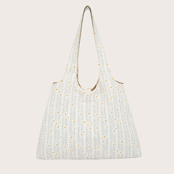 

Daisy Floral Pattern Tote Bag, White