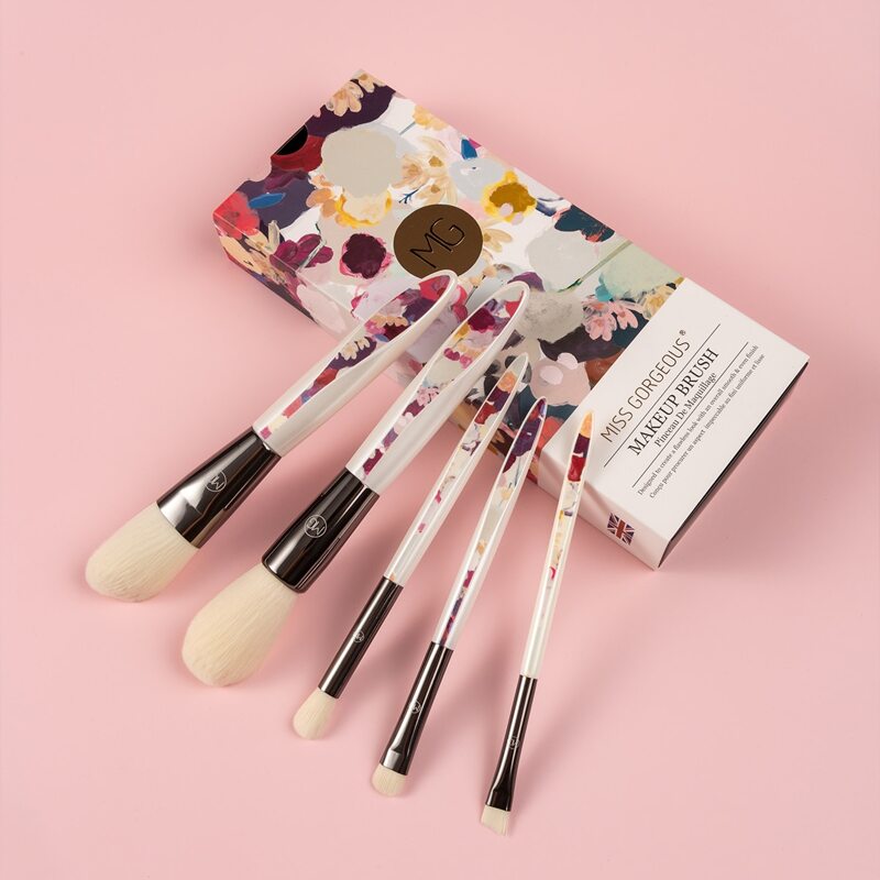 

5pcs Floral Handle Eye Makeup Brush Set & 1pc Storage Bag, White
