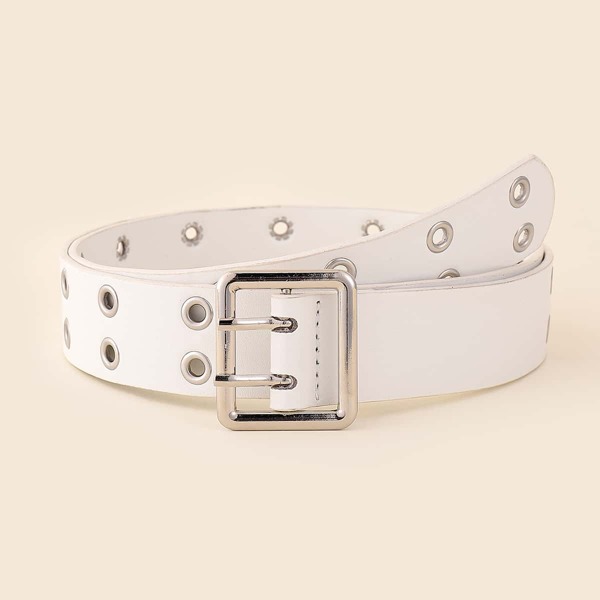 

Eyelet Decor Belt, White