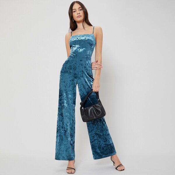

VELVET CAMI JUMPSUIT, Dusty blue