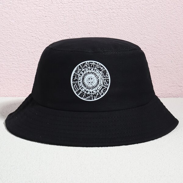 

Round Print Bucket Hat, Black