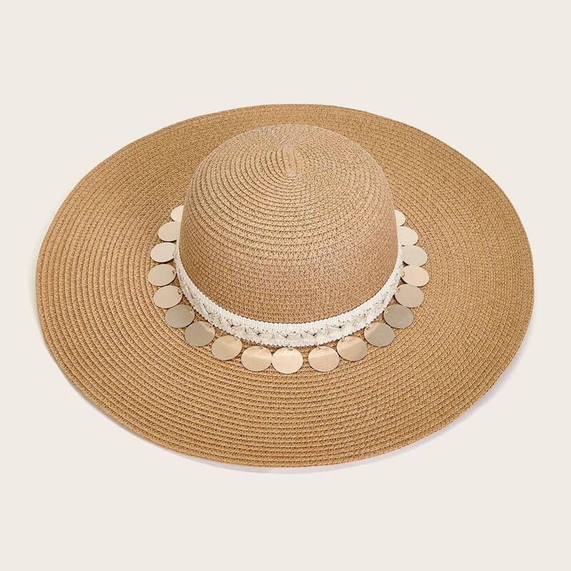 

Disc Decor Straw Hat, Khaki